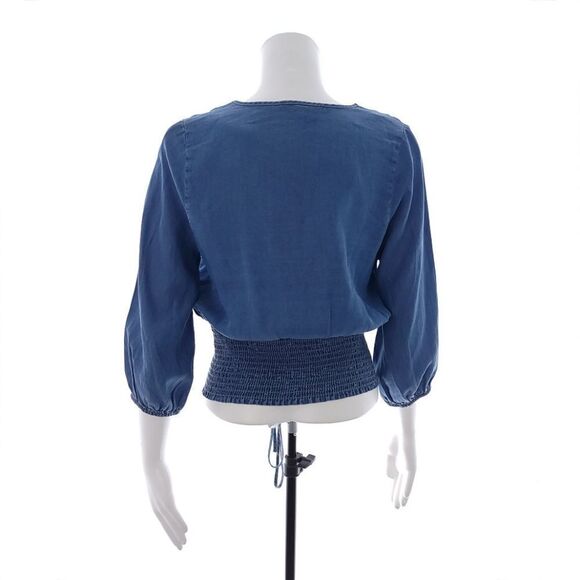 Haute Monde Junior's Size Small Solid Blue Tencel Denim Shirt - Picture 4 of 9